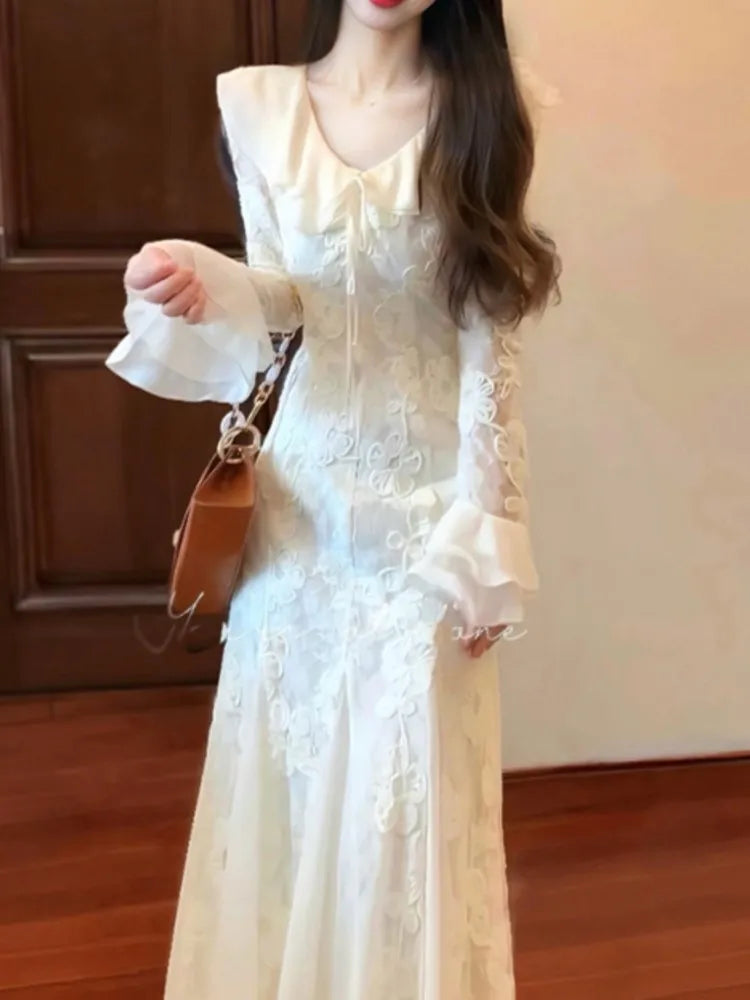 Party Dresses Woman Autumn Laceup Vneck Flare Sleeve Evening Party Long Dress Vestidos Robe Female Clothing New