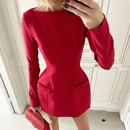 Bows Splice Long Sleeve Mini Dress Office Woman Bodycon Club Party Dresses Autumn High Waist
