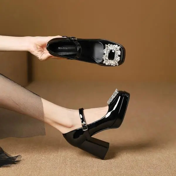 Shoes With Straps Sandals Brief Pumps Heels Square Toe Buckle African Sweet Comfortable Crystal Brand