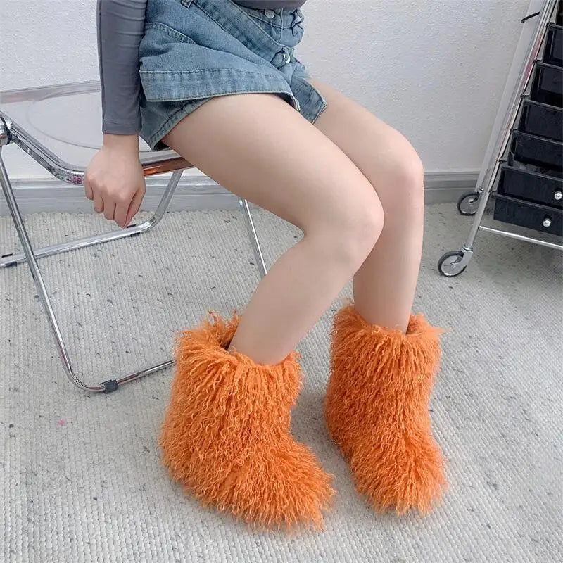 Harajuku Y2k Fluffy Furry Snow Boots Winter Thick Warm Outdoor Fur Boots Lotita Boot Shoes