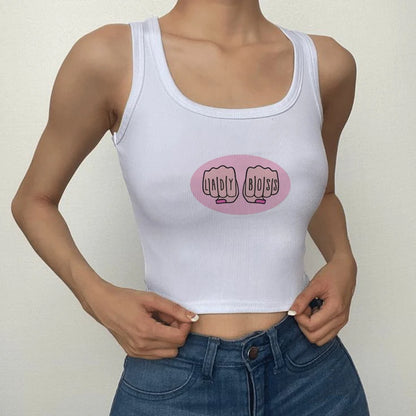 American Basic Round Neck Pullover Letter Print Knit Short Sleeve T-shirt Spice Summer Slim-fit Crop Top