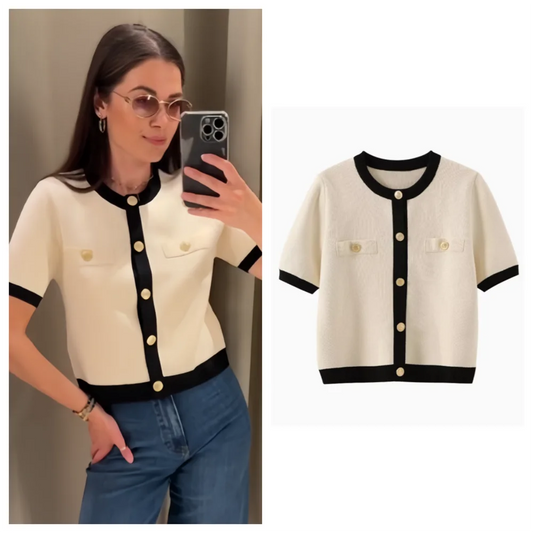 Spring New ’s and Elegance Slim Fit Versatile Knitted Spliced Short Sleeved Coat