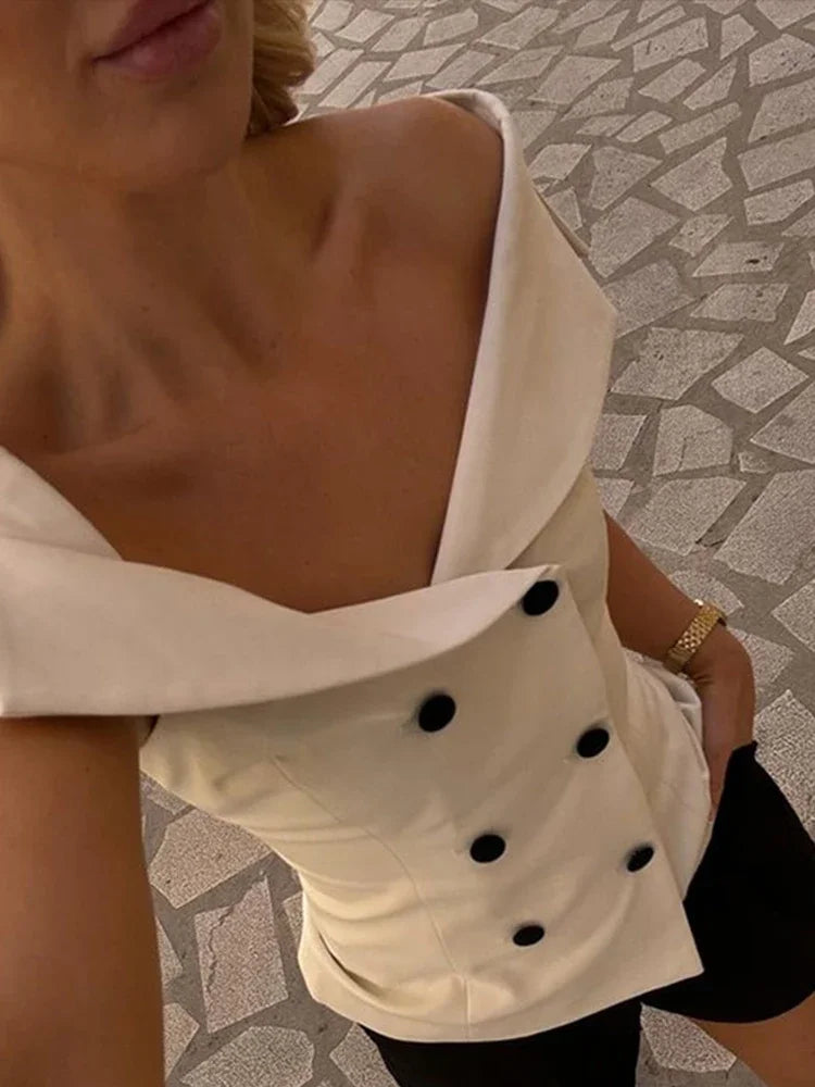 Off Shoulder Double-breasted Vest Slim Sleeveless Waistcoat Summer New Tops