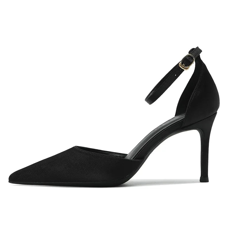Satin Pointed Toe Highheeled Shoes Summer New Allmatch Stiletto Microfiber Exquisite Oneline Sandals