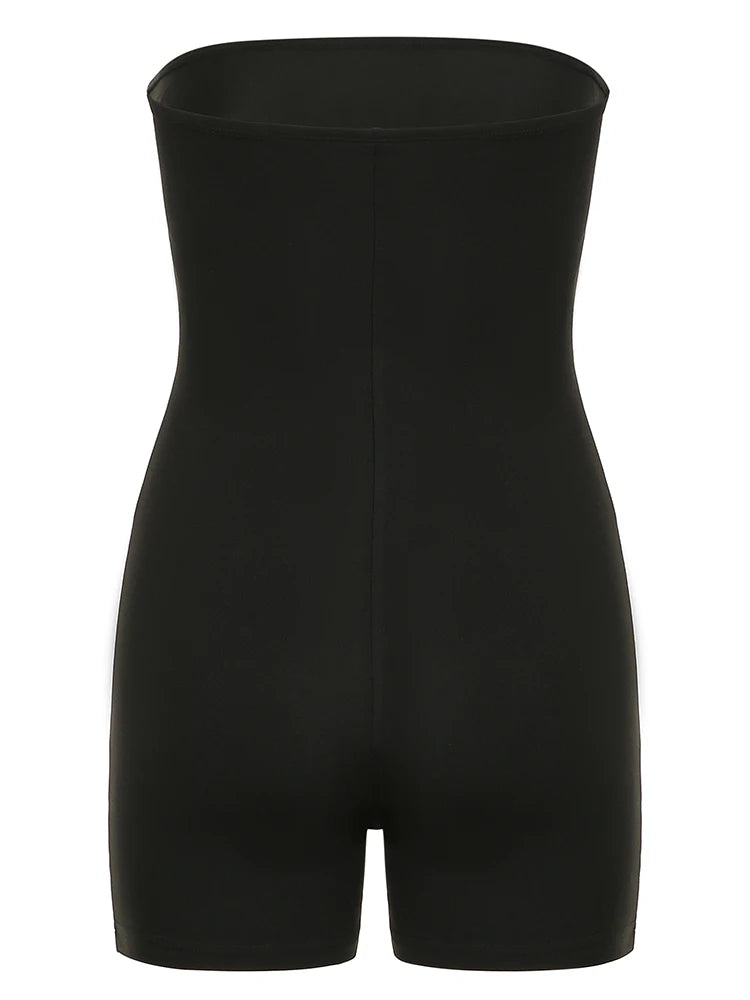 Dragon Print Sleeveless Strapless Skinny Rompers Black Chinese Style Playsuit Summer Baddie Short Overalls