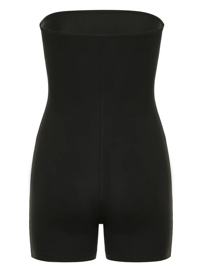 Dragon Print Sleeveless Strapless Skinny Rompers Black Chinese Style Playsuit Summer Baddie Short Overalls