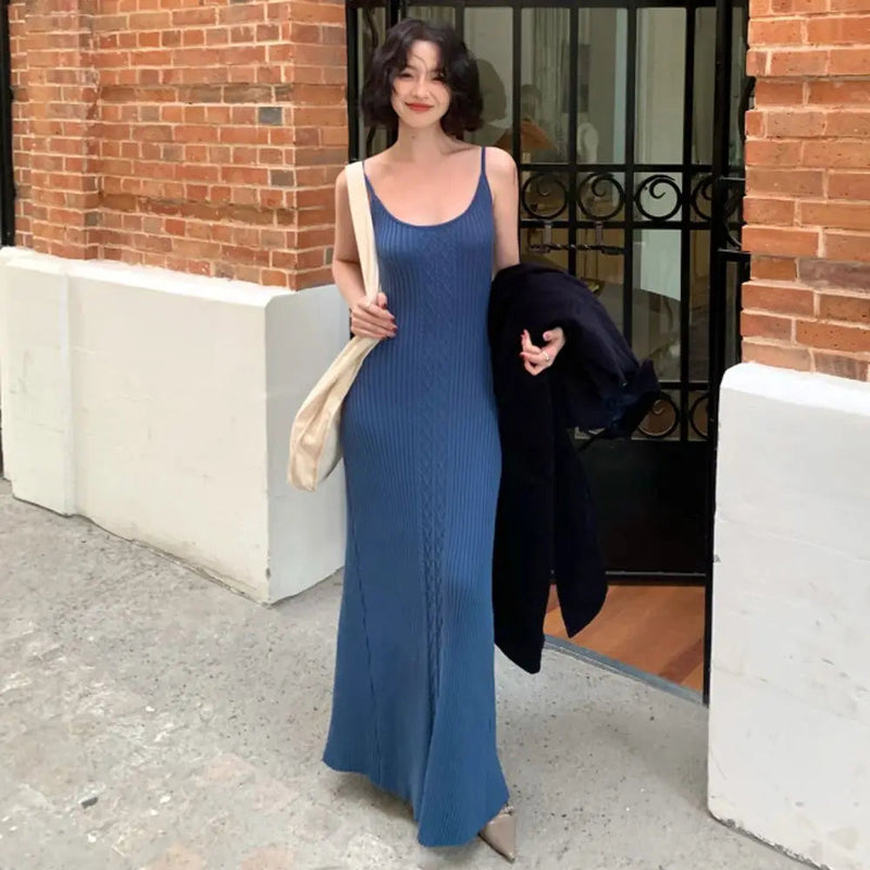 Vestidos Mujer Knitted Spring Summer Sleeveless Dresses Slim Long Dress