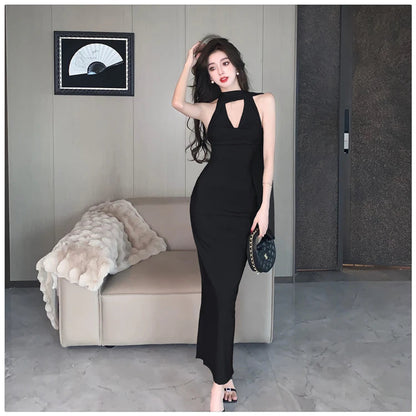 Summer New Strapless Sleeveless Bodycon Long Dresses Slim Split Backless Package Hip Dress Vestidos