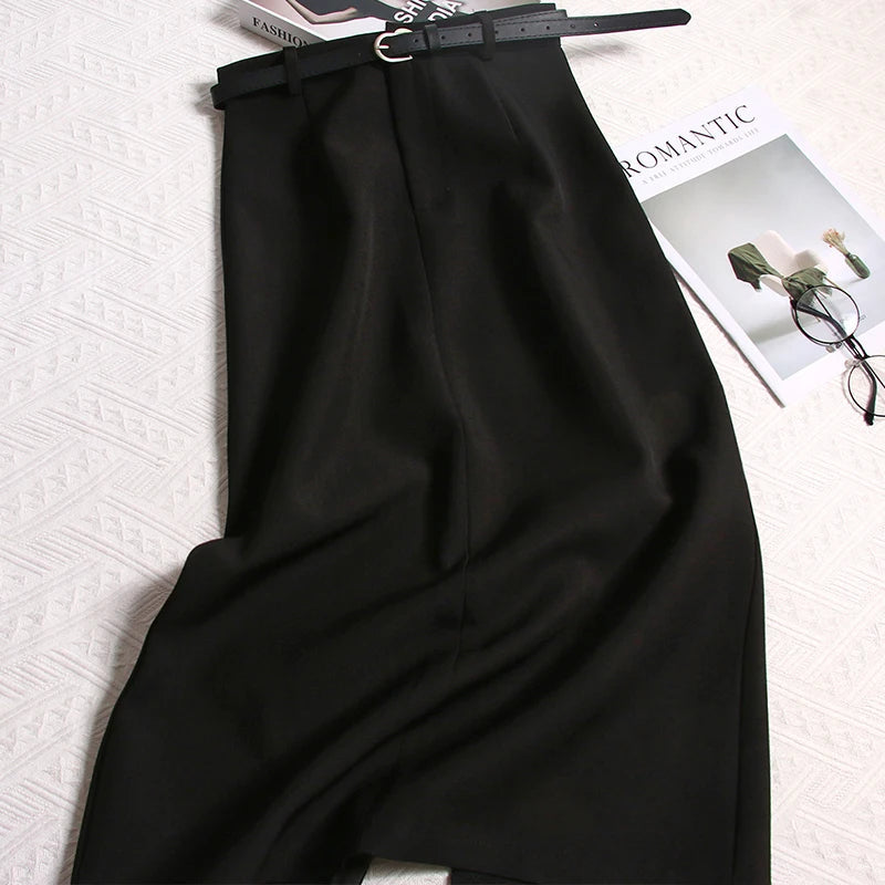 Spring Simple Long Skirts Aline Korean High Waist Faldas Mujer Office Lady Retro Skirt
