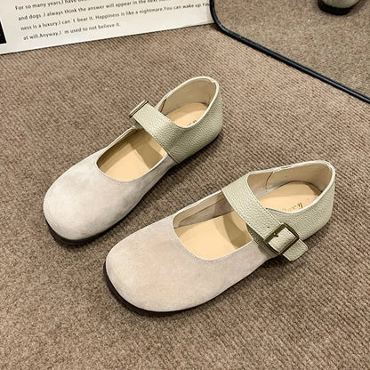 Designer New Leather Buckle Low Heel Mary Jane Shoes Spring Autumn Soft Sole Flat Shoes for