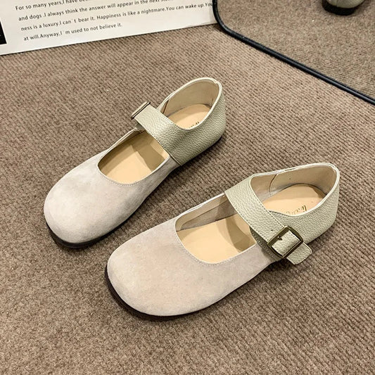 Designer New Leather Buckle Low Heel Mary Jane Shoes Spring Autumn Soft Sole Flat Shoes for
