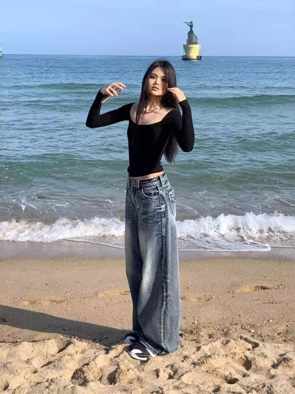 Y2k 90s High Waist Wide Leg Pants American Retro Grunge Hip Hop Oversized Baggy Denim Pants