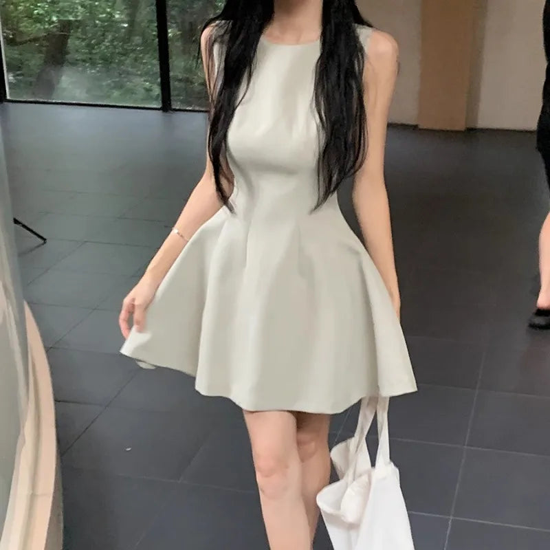 Line Mini Dresses Sleeveless Spring Summer Sweet Simple Vestidos Mujer Korean Fashions Retro Dress