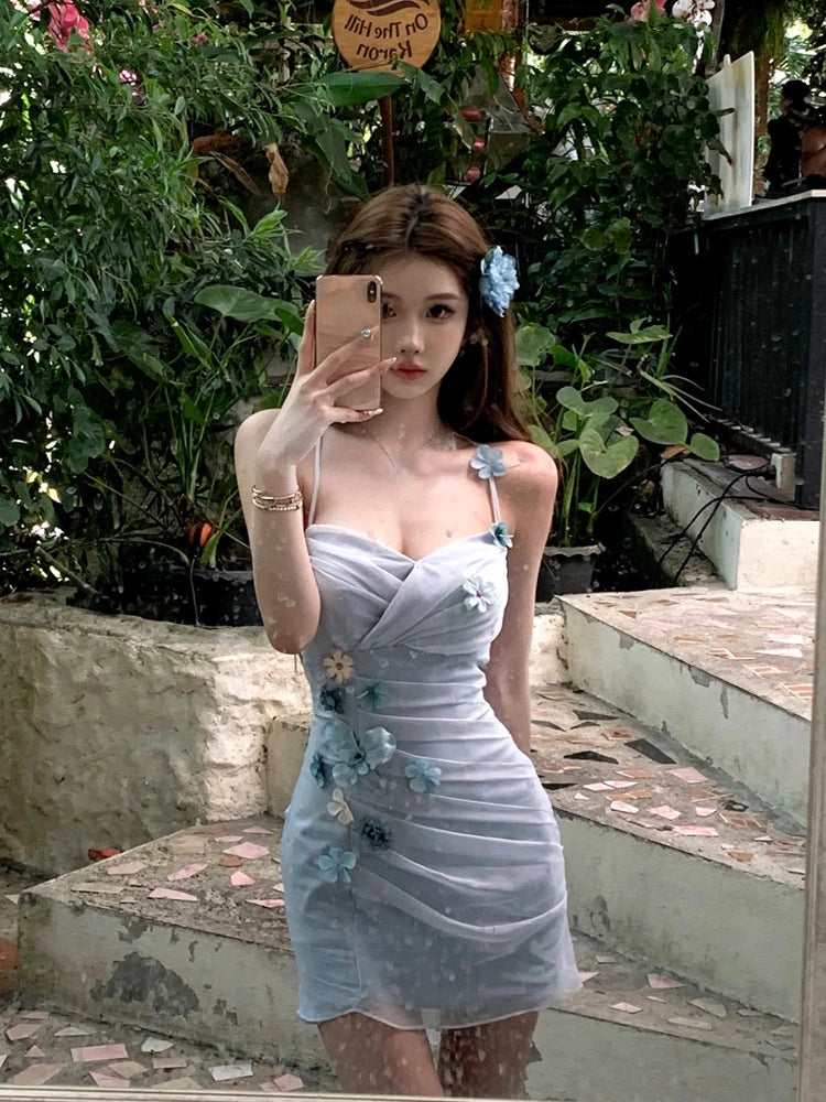 Summer Mini Dress Sleeveless Korean Strap Dress Office Lady Even Party Bodycon Slim Clothing Y2k