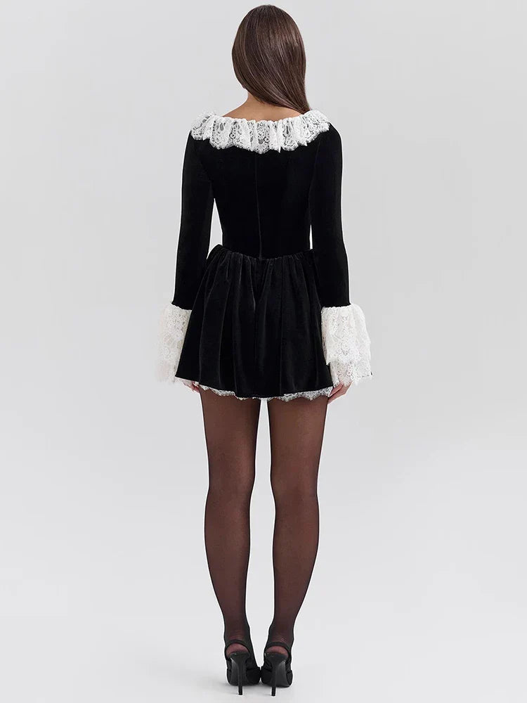 Frida - Lace Flare Long Sleeve Mini Dress