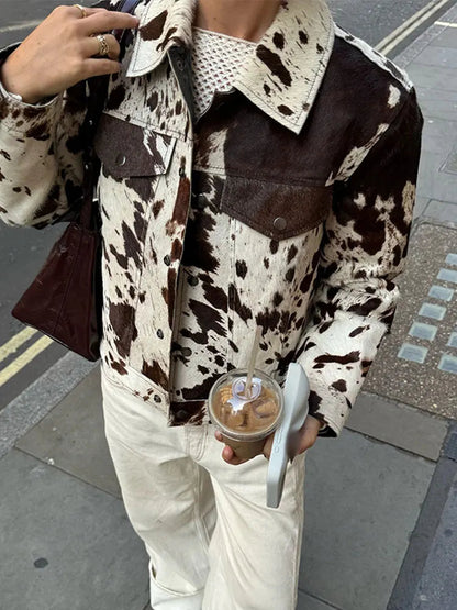 Contrast Color Printed Demi-season Jacket for Lapel Single Breasted Lapel Coat New Lady High