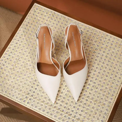 Comfort Shoes for Closed Toe Sandals Allmatch High Heels Suit Female Beige Summer Highheeled Pointed