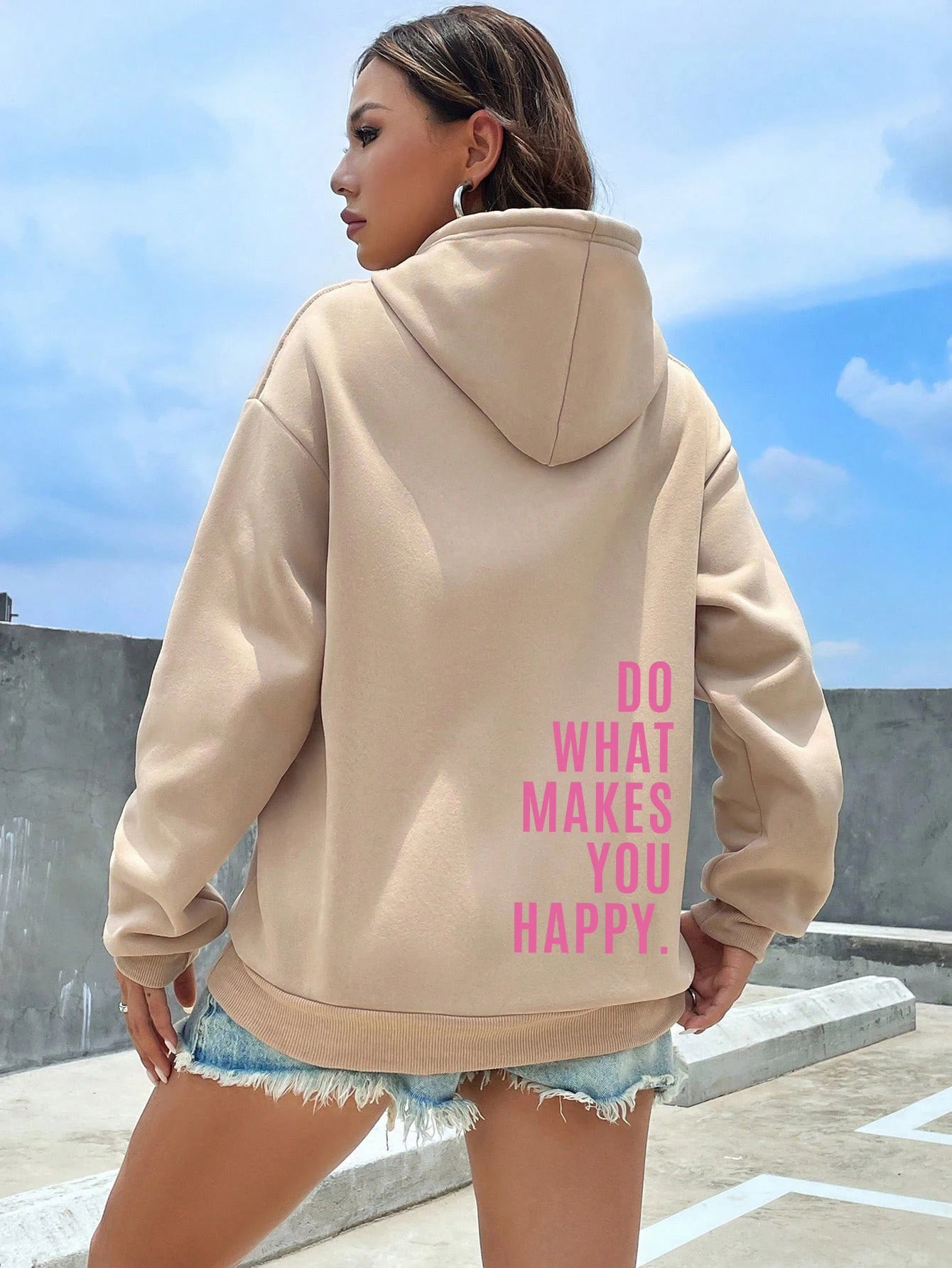 Do What Makes You Happy Pink Letter Clothing Personality Street Sweatshirt All-match Woman Hip Hop Hoodies