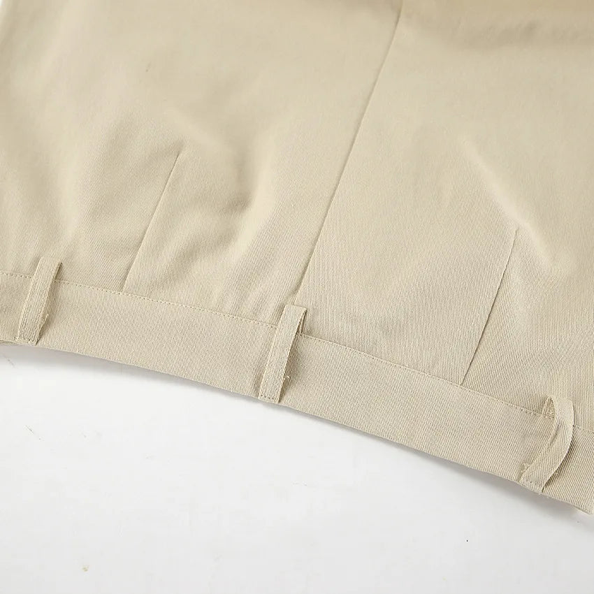 Khaki Classic Wide Leg Pant High Waist Pocket Loose Simple Trouser Autumn Winter Pants New