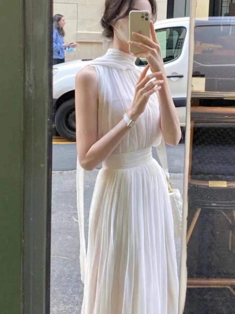 Halter Midi Dresses for Sleeveless Holiday Style Summer New Wedding Evening Party Dress Prom Vestidos Mujer