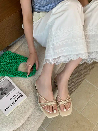 Rubber Flip Flops Leopard Shoes Summer Clogs Woman Crosstied Female Slippers Square Toe Slides Hawaiian Beach Soft Block L