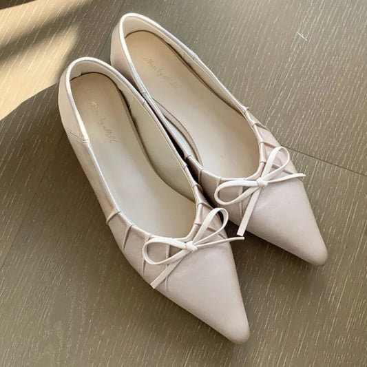 Satin Pleated Bow Flat Shoes Pointed Toe Brand Design Party Dress Shoes Comfortable Shallow Pumps