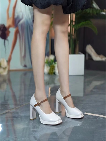 Shoes Spring Pumps Latest Mary Jane Basketball Platform Chunky Sandals Heels Footwear New Lolita Thick Block C