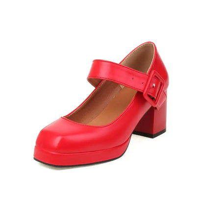 Classics High Heels Lolita Shoes Straps Mary Janes Shoes Female Red Orange White Pumps Party Wedding Shoes Size 45