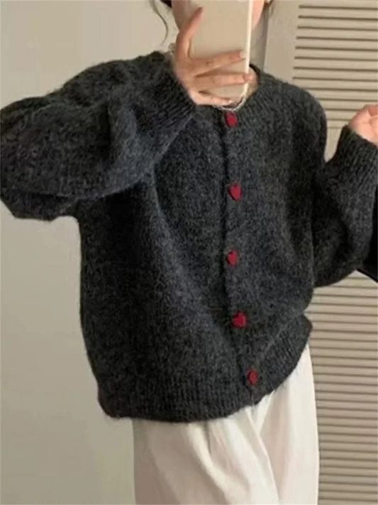 Knit Sweater Cardigan Coat for Long Sleeve Patchwork Ribbed Loose Cropped Top Female Knitwear Outwear Jumpers