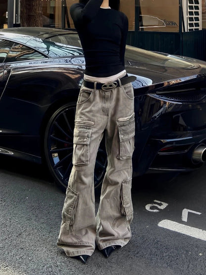Brown Jeans High Waist American Wide Leg Pants Straight Baggy Denim Trousers Mom Oversize Pants