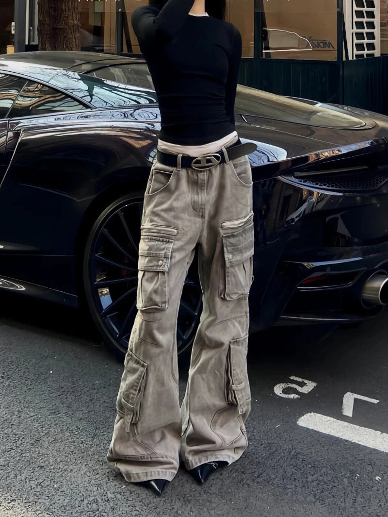 Brown Jeans High Waist American Wide Leg Pants Straight Baggy Denim Trousers Mom Oversize Pants