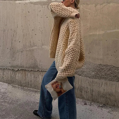 Oversized Knit Twist Pullovers Loose Lazy O-neck Long Sleeve Sweaters Female Autumn New Street Knitwear