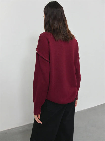 Winter Knit Turtleneck Pullover Female Clothes Loose Ribbed Patchwork Long Sleeve Oversized Sweater Knitwear