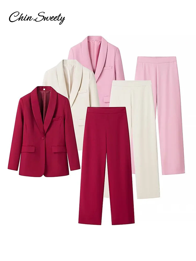 Blazer Pants Set Loose Lapel Single-breasted Coat Wide Leg Trousers Sets Fall Office New in Matching Suits