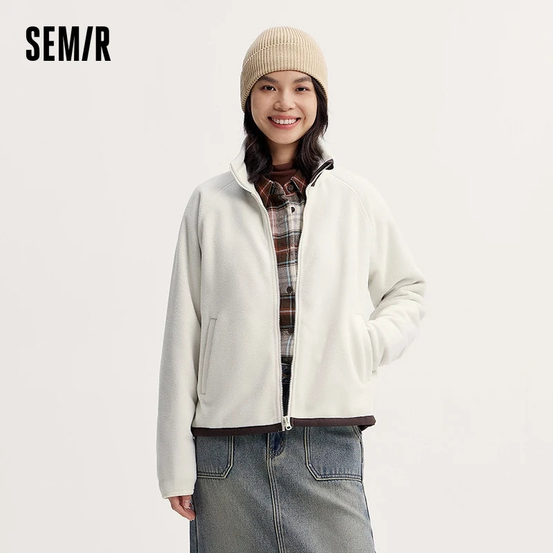 Coat Antistatic Polar Fleece Loose New Winter Stand-up Collar Raglan Sleeve Jacket