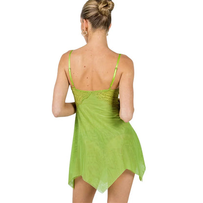 Fairy Dress Green Lace Spaghetti Strap Sleeveless Mesh a Line Mini Dress Halloween Cosplay Costume Clubwear