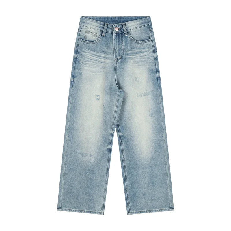 Washed Distressed Jeans Summer New Korean High Waist Loose Denim Wide Leg Pants