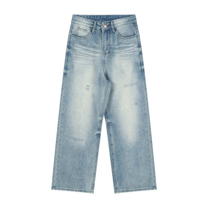 Washed Distressed Jeans Summer New Korean High Waist Loose Denim Wide Leg Pants