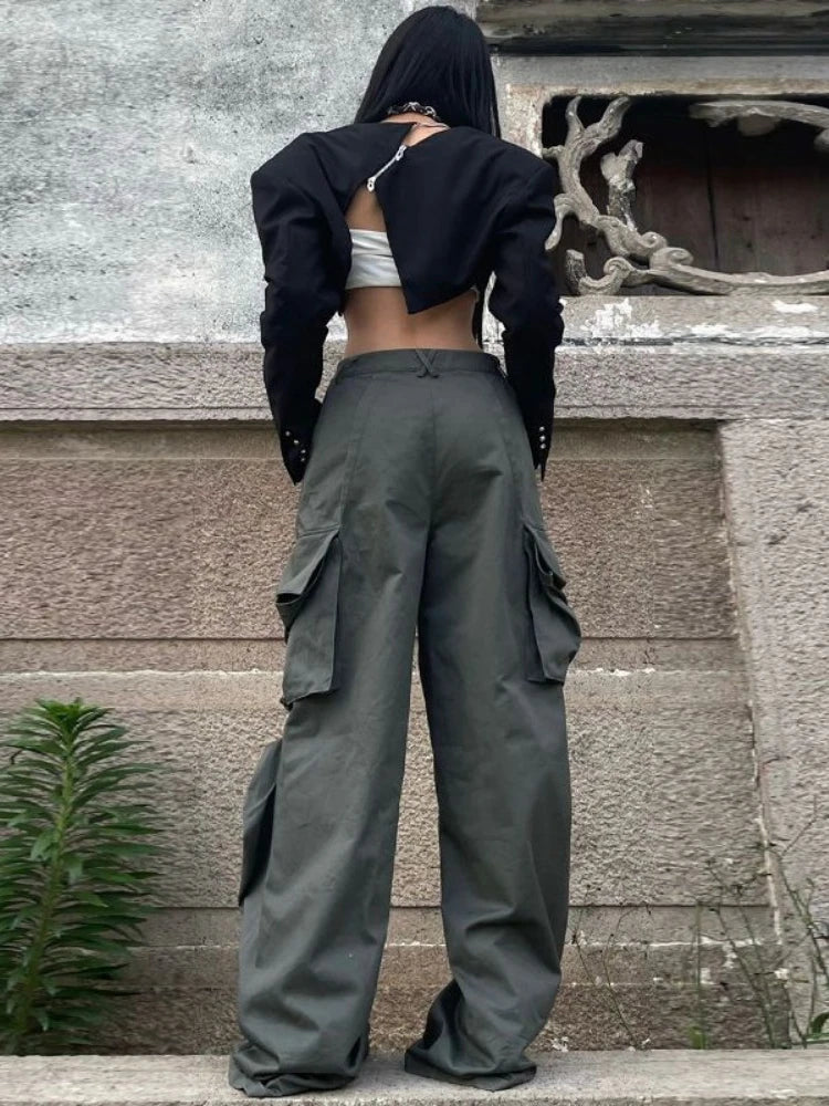 Y2k Pockets Cargo Pants Harajuku Low Rise Baggy Straight Pants Loose American Retro Trousers Aesthetic