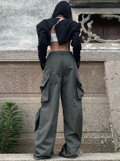 Y2k Pockets Cargo Pants Harajuku Low Rise Baggy Straight Pants Loose American Retro Trousers Aesthetic