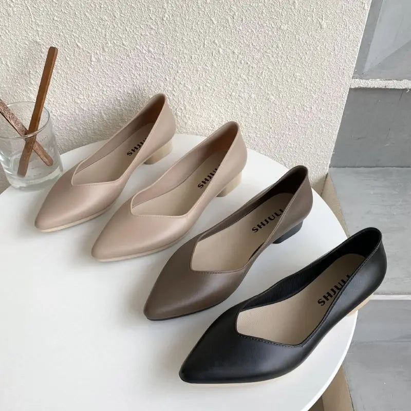 Black Office Shoes for Normal Leather Summer Footwear Low Heel Pointed Toe Young on Y2k