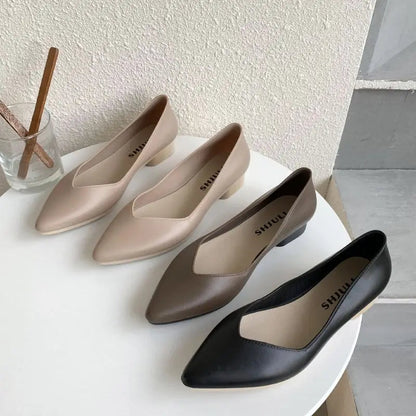 Black Office Shoes for Normal Leather Summer Footwear Low Heel Pointed Toe Young on Y2k