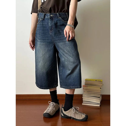 Harajuku High Waist 2000s Blue Denim Shorts Loose Fit Y2k Punk Style Baggy Shorts