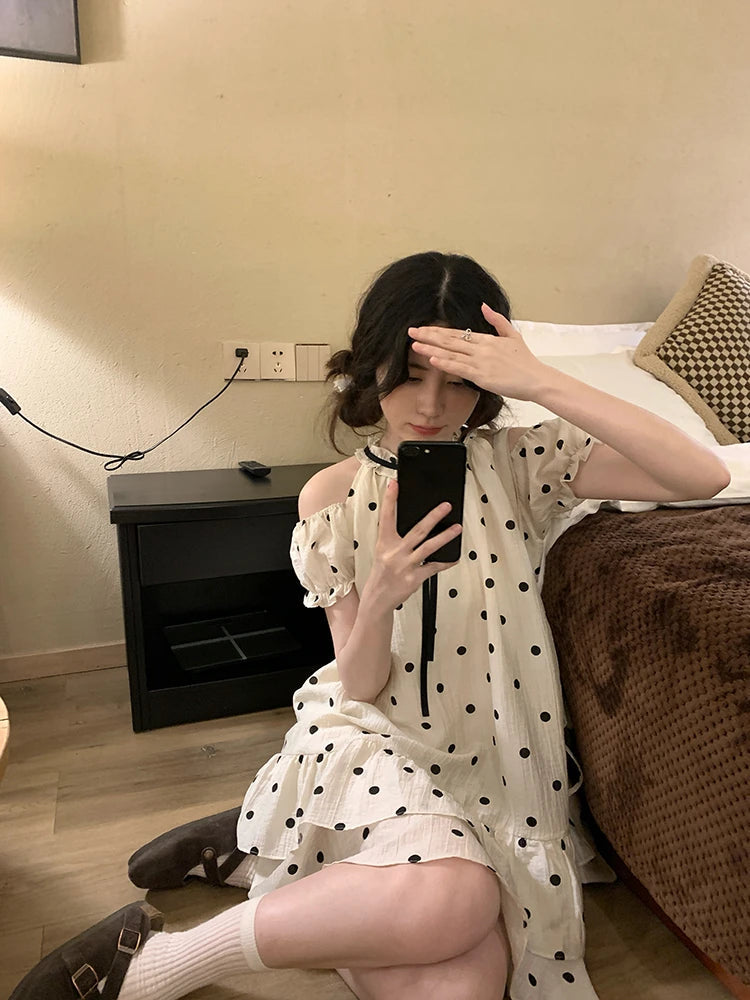 Japanese Kawaii Mini Dress Lolita Dress Female Outwear Beach Style Even Party Clothing Summer Print