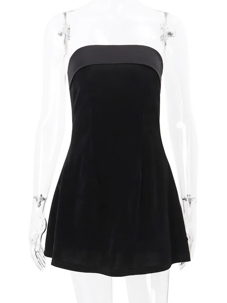 Strapless Backless Mini Dress With Zipper Off-shoulder Sleeveless A-line Bodycon Club Party Dress