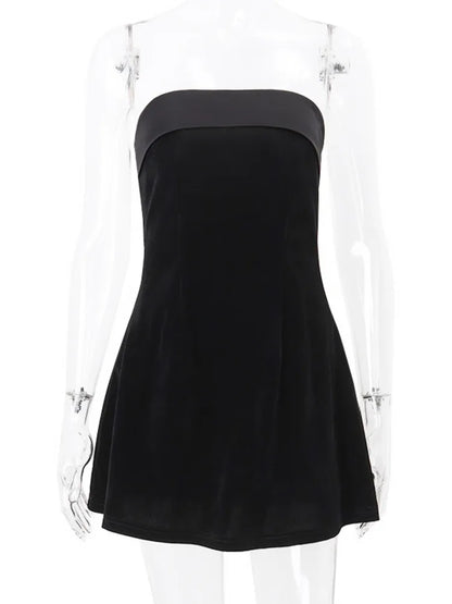 Strapless Backless Mini Dress With Zipper Off-shoulder Sleeveless A-line Bodycon Club Party Dress