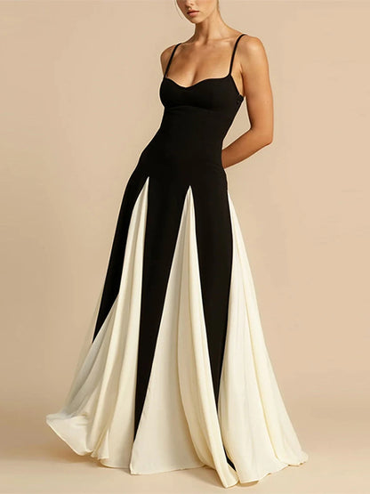 Patchwork Strap Maxi Dress Sleeveless Backless Female Sling Dresses Summer New Party Lady Robe