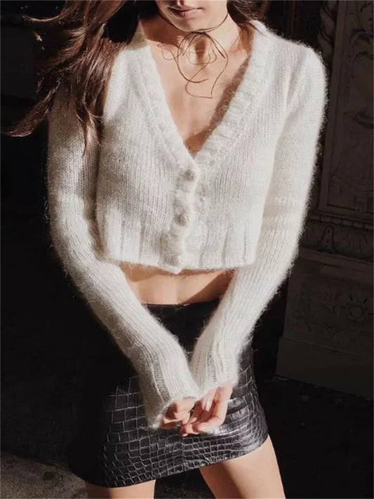 V-neck Knitwear Sweater Cardigan for Cropped Long Sleeve Cropped Knit Outwear ’s Patchwork Coat