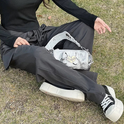 Korean Laceup Spliced Loose Cargo Pants Spring New Fake Twopiece Color All Match Wide Leg Pants