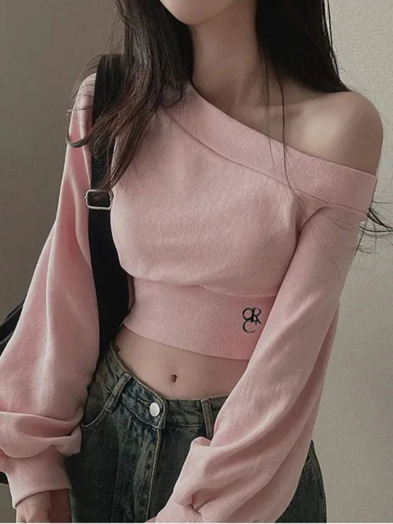 ��s Top Tees Long Sleeve Simple Skew Collar One-shoulder Comfortable Blouses Causal
